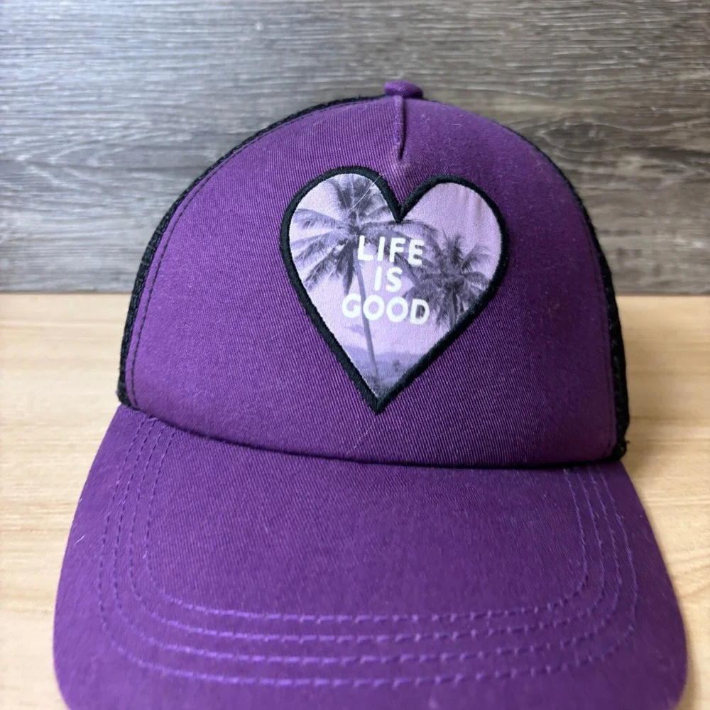 Life Is Good Hat Cap Snap Back Womens Purple Heart‎ Adjustable